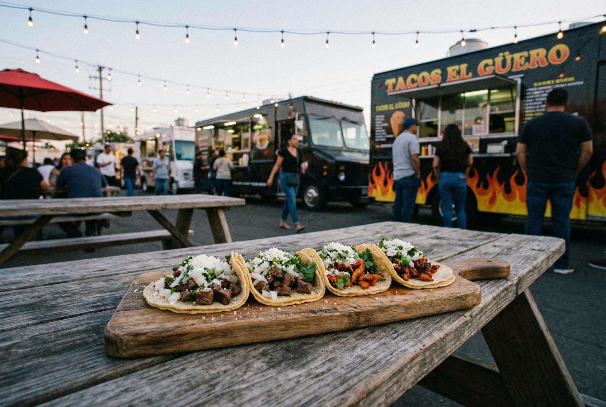 Food truck social media marketing strategy illustration showing mobile business promotion tactics